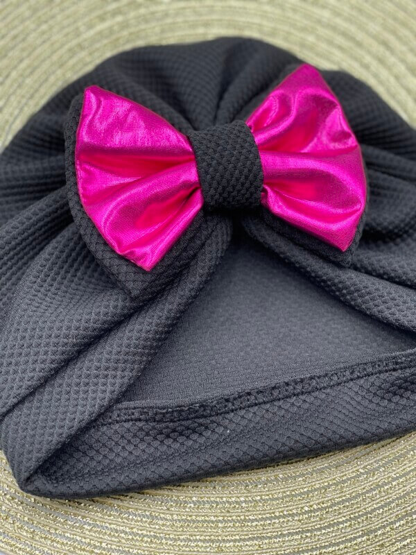 Turban black/hot pink double bow