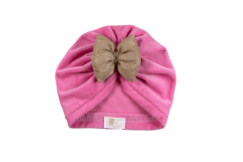 Turban hot pink with gold bow