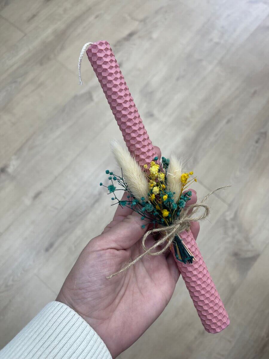 Λαμπάδα μελισσοκέρι ροζ απαλό