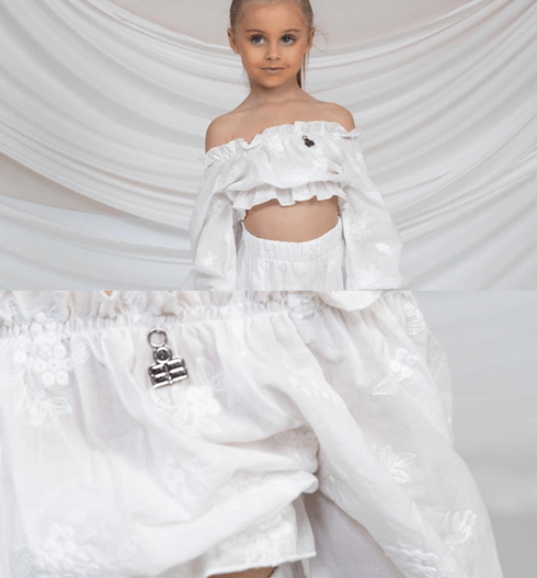 Minimo 2PCS SET BRODERIE BLOUSE WITH PICOT EDGES & WIDE-LEG BRODERIE TROUSER