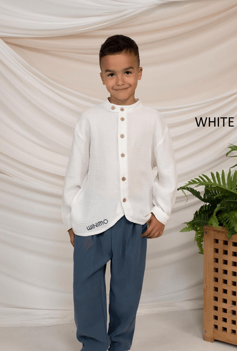 Minimo 2PCS SET MAO COLLAR SHIRT WITH ASYMMETRIC HEM & STRAIGHT LEG ANKLE PANTS