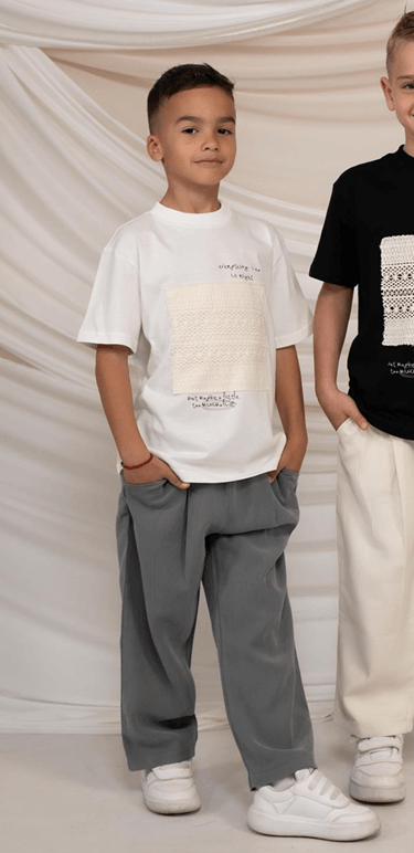 Minimo 2PCS SET PRINTED TOP WITH LACE INSET PANEL & STRAIGHT-LEG PANTS WITH PLEATS