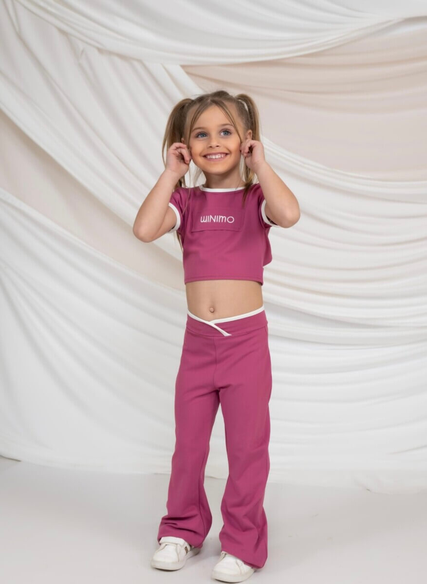 Minimo 2PCS SET EMBROIDERED PATCH TOP WITH CROSS-BACK STRAPS DOUBLE-WAISTBAND FLARE  PANTS