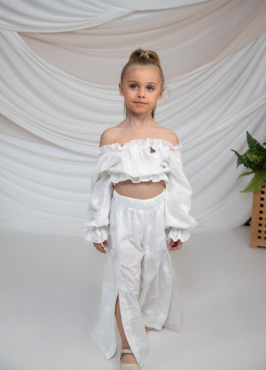 Minimo 2PCS SET BRODERIE BLOUSE WITH PICOT EDGES & WIDE-LEG BRODERIE TROUSER