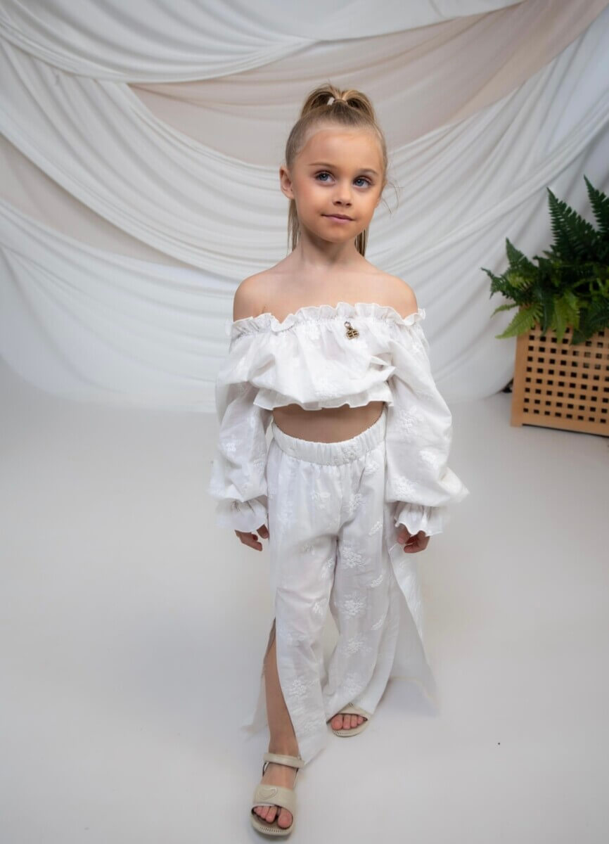 Minimo 2PCS SET BRODERIE BLOUSE WITH PICOT EDGES & WIDE-LEG BRODERIE TROUSER