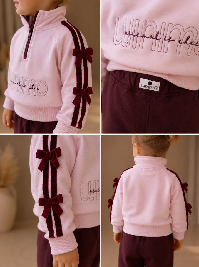 SWEATSHIRT SET BOW DETAIL ZIP TOPAND BALLOON PANTS minimobych