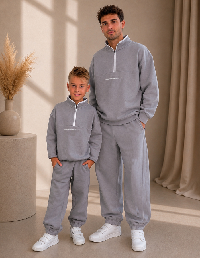SWEATSHIRT SET TOP WITH HALF ZIP AND CONTRAST PIPING, JOGGER PANTS minimobych