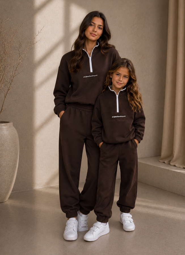 SWEATSHIRT SET TOP WITH HALF ZIP AND CONTRAST PIPING, JOGGER PANTS minimobych