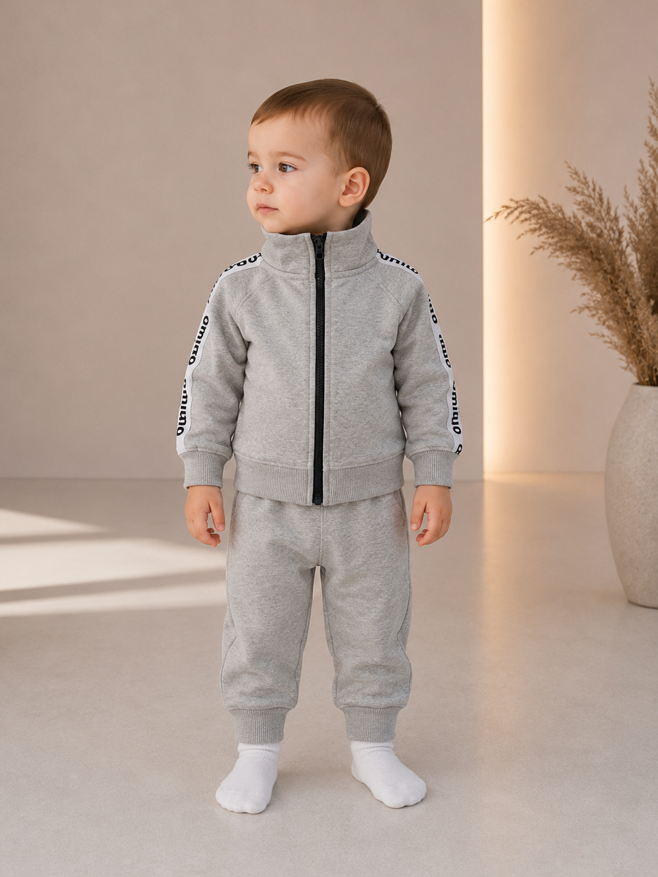 SWEATSHIRT SET ZIP UP JACKET AND PANTS WITH CONTRAST LOGO TAPE